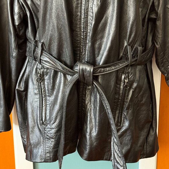 Lane Bryant Black Leather Jacket Belted Womens Size 22/24 Short MOTO Biker - Picture 4 of 16